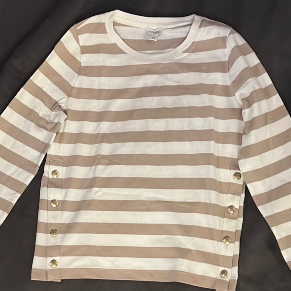 J. Crew long sleeve striped T with gold button detail NWT